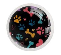 JAVENPROEQT 12 Pcs Cabinet Knobs Colorful Seamless Paw Hearts and Bones, Round Crystal Glass Drawer Dresser Wardrobe Handles Pulls for Home Kitchen, 1.37 x 1.10 in
