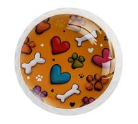 JAVENPROEQT 12 Pcs Cabinet Knobs Cute Colorful Paw Hearts and Bones, Round Crystal Glass Drawer Dresser Wardrobe Handles Pulls for Home Kitchen, 1.37 x 1.10 in