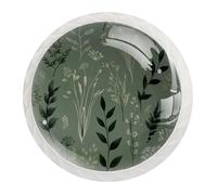 JAVENPROEQT 12 Pcs Cabinet Knobs Grass Leaves and Branches on Sage Green Background, Round Crystal Glass Drawer Dresser Wardrobe Handles Pulls for Home Kitchen, 1.37 x 1.10 in