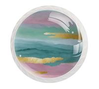 JAVENPROEQT 12 Pcs Cabinet Knobs Pink Sage Green Mint Turquoise Yellow Gold Color, Round Crystal Glass Drawer Dresser Wardrobe Handles Pulls for Home Kitchen, 1.37 x 1.10 in