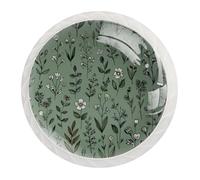 JAVENPROEQT 12 Pcs Cabinet Knobs Sage Green Flowers Leaves Herbs Berries and Branches, Round Crystal Glass Drawer Dresser Wardrobe Handles Pulls for Home Kitchen, 1.37 x 1.10 in