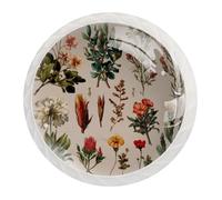 JAVENPROEQT 12 Pcs Cabinet Knobs Various Wildflowers and Plants Vintage Style, Round Crystal Glass Drawer Dresser Wardrobe Handles Pulls for Home Kitchen, 1.37 x 1.10 in