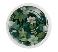 JAVENPROEQT 12PCS 35MM Crystal Door Knobs Cupboard Knobs Pull Handle with Screw for Drawer Wardrobe Cabinet Home Bedroom Kids Room Decor Sage Green Flowers with Leaves Seamless Pattern