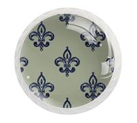 JAVENPROEQT 12PCS 35MM Crystal Door Knobs Cupboard Knobs Pull Handle with Screw for Drawer Wardrobe Cabinet Home Bedroom Kids Room Decor Navy Blue Fleur De Lis Pattern on Sage Green Background