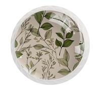 JAVENPROEQT 12PCS 35MM Crystal Door Knobs Cupboard Knobs Pull Handle with Screw for Drawer Wardrobe Cabinet Home Bedroom Kids Room Decor Green Sage Color Line Leaf and Twig on Beige Background