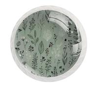 JAVENPROEQT 12PCS 35MM Crystal Door Knobs Cupboard Knobs Pull Handle with Screw for Drawer Wardrobe Cabinet Home Bedroom Kids Room Decor Flowers Leaves Herbs and Berries Sage Green Background