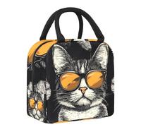 JAVENPROEQT Cool Cat in Sunglasses Pattern Insulated Lunch Box Tote Bag, Thermal Lunch Bog Cooler for Women Girls, Resuable Picnic Lunch Handbag for School Office Outdoor