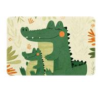 JAVENPROEQT Cute Cartoon Animals Crocodile with Leaves Small Area Rug 40 x 60 cm, Non-Slip Indoor Floor Mat, Washable Kitchen Rug Entrance Door Mat for Bedroom Living Room