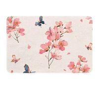 JAVENPROEQT Small Washable Kitchen Rug, 50 x 80 cm Indoor Door Mats for Entryway, Non Slip Area Rug for Entrance Bathroom Bedroom, Pink Flowers and Flying Butterflies Watercolor Pattern