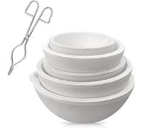 JAVERGGN 6 Pack Ceramic Crucible Bowl with 7.87 Inch Crucible Tong,for Casting Refining Torch Melt Gold Silver Brass Alloy