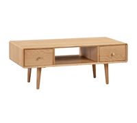 javion wooden coffee table with 2 drawers in natural oak