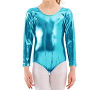 Javly kids Shiny Metallic Patent Leather Gymnastics Dance Leotard Work Out Bodysuit Jumpsuit, Turquoise, M