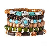 JAVMOO Gothic Bracelet Adjustable Punk Braided Leather Multilayer Grunge Set Bracelets Emo Metal Cuff Wrap Bangles Meaningful Gift, One Size, Wood Stone, no gemstone