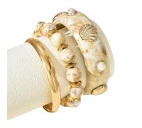 Javoryxh 3Pcs Waved Patterned Stackable With Faux Pearls Embellishments Lightweight Design For Layered Looks Waved Pattern Arm Candy