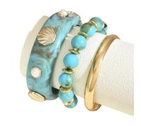 Javoryxh 3Pcs Waved Patterned Stackable With Faux Pearls Embellishments Lightweight Design For Layered Looks Waved Pattern Arm Candy