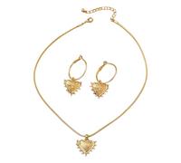 Javoryxh Alloy Necklace And Earrings Set Embellished With Heart Rhinestones Perfect For Enhancing Evening Or Casual Outfits Alloy Chain Earrings