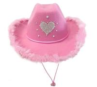 Javoryxh Cowboy Hats With Heart Pattern For Proms Banquets Party Cowboy Hats With Plush Trim For Teen Taking Photo