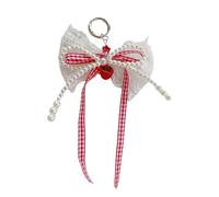 Javoryxh Delicate Pearls and Lace Bowknot Bag Ornament with Gingham Pattern Portable Accessory for Daily Commutes Or Dates
