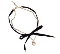 Javoryxh Elegant Bowknot Necklace Pearls Beads Heart Pendant Clavicle Chain French Collarbone Chains For Women Girls