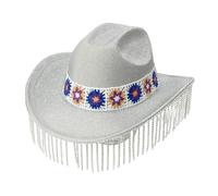 Javoryxh Heavy Cowboy Hats Tassels Crystal Hat For Disco House Cocktails Parties Vacation Sparkly Tassels For Comedian