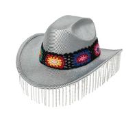 Javoryxh Heavy Cowboy Hats Tassels Crystal Hat For Disco House Cocktails Parties Vacation Sparkly Tassels For Comedian