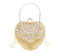 Javoryxh Stylish Women's Wedding Handbag With Beading Designs Heart Shape Evening Bag Shoulder Purse For A Luxurious Party Look Faux Pearls Decorated Clutch