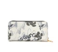 Javoryxh Vintage Chinese Styles Long PU Leather Wallet with Multiple Card Slots and Zippers Design Card Holder Phone Pouches Lightweight Travel Wallet Organizer