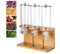 JAVPTAV Bamboo Cereal Dispenser, 3.5L/7L/10.5L Countertop Storage Container with PC Barrel and Wood Base for Rice, Beans, Nuts, Dry Food Organization
