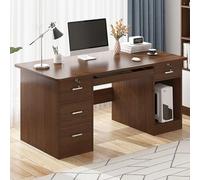 JAVPTAV Modern Walnut Computer Desk with 3 Lockable DrawersStylish Executive Workstation for Home Office Study Living Room Ergonomic Design (100x50x74cm)