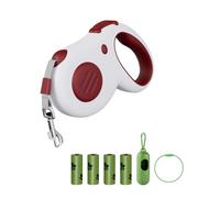 JAWADE Retractable Dog Leash, 16ft Tangle-Free Leash for Pets up to 44lbs, Durable ABS and Aluminum Alloy Clip, Includes 4 Waste Bags and Dispenser, Red and White