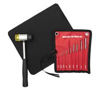 JAWAL Roll Pin Punch Set with Storage Pouch - 9 Pieces - Perfect Tool Kit for Gunsmith Work, Jewelry Making, Watch Repair, Small Equipment, and Crafting - Complete with Hammer & Rubber Mat