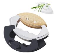 Jawanfu Salad Chopper with Herbs Stripper, Double Blade Mezzaluna Chopper with Protective Covers, Wooden Handle Mincer Knife, Vegetable Chopper for Chopped Salad (Black)
