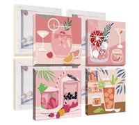 Jawecci 4 Pack Cocktail Framed Paint by Numbers Kit for Adults - Drink Theme Paint by Numbers Kits on Canvas with Accessories for Gifts Home Decor 8X8 Inch