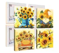 Jawecci 4 Pack Sunflowers Framed Paint by Numbers Kit for Adults - Gnome Paint by Numbers Kits on Canvas with Accessories for Gifts Home Decor 8X8 Inch