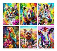 Jawecci 6 Pack Colorful Animals Diamond Paintings Kits for Beginners, 5D Full Drill Diamond Arts Kits for Adults, DIY Paint by Diamonds for Home Wall Decor 30x40cm
