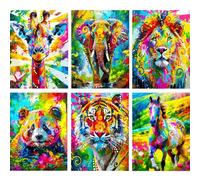 Jawecci 6 Pack Colorful Animals Diamond Paintings Kits for Beginners, 5D Full Drill Giraffes Elephants Lions Diamond Arts Kits for Adults Bear Tiger Horse, Arts for Home Wall Decor 30x40cm