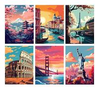 Jawecci 6 Pack Diamond Art Kits for Adults Beginners, City Travel Diamond Painting, 5D DIY Full Drill Landscape Diamond Painting Adults Craft Gifts for Home Decor 30x40cm/12x16in