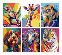 Jawecci 6 Pack Diamond Art Kits for Adults Beginners, Colorful Animals Diamond Painting, 5D DIY Full Drill Dinosaur Tiger Diamond Painting Gifts for Home Decor 30x40cm/12x16in