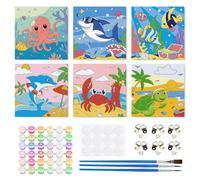Jawecci 6 Pack Marine Animals Framed Paint by Numbers Kit for Adults - Cartoon Animals Paint by Numbers Kits on Canvas with Accessories for Gifts Home Decor 8X8 Inch