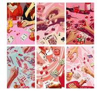 Jawecci 6 Pack Vintage Poker Paint by Numbers Kit Adults, Adults Pink Table Painting by Number Kits on Canvas, Easy Acrylic Arts Crafts Beginners for Gifts Home Decor