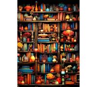 Jawecci Bookshelf Diamond Painting Kits, 5D DIY Diamond Painting Books Kits for Adults Beginners, Full Drill Round Diamond Art Painting Dots Craft Set Gifts 30X40cm