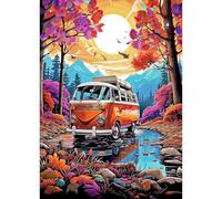 Jawecci Bus Diamond Painting Kits, 5D DIY Diamond Painting Landscape Tree Kits for Adults Beginners, Full Drill Round Diamond Art Dots Craft Set Gifts 30X40cm