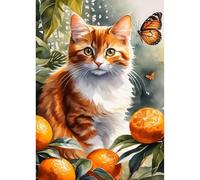 Jawecci Cat Diamond Painting Kits, 5D DIY Diamond Painting Kitty Orange Kits for Adults Beginners, Full Drill Round Diamond Art Dots Craft Set Gifts 30X40cm