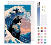 Jawecci Cat Framed Paint by Numbers Kit for Adults - Wave Paint by Numbers Kits on Canvas with Accessories for Gifts Home Decor 8X12 Inch