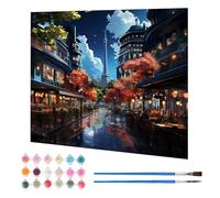 Jawecci Cityscape Rack Painting by Numbers 40x50cm Kits for Adults, Night Street Painting Kits for Beginners on Canvas, Easy DIY Oil Painting with Paint Brushes Acrylic Pigment Drawing Paintwork