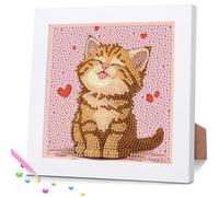Jawecci Cute Cat Diamond Art Kits with Frame, DIY Diamond Art Animals for Beginners, Diamond Painting Kits with Beautiful Package for Girls Boys Gifts Home Wall Decor 18x18cm