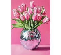 Jawecci Diamond Painting Pink Flowers Kits, 5D DIY Diamond Painting Vase Flowers for Adults Beginners, Full Drill Round Diamond Art Dots on Canvas Craft Gifts Home Decor 30X40cm