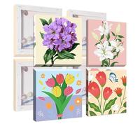 Jawecci Framed Paint by Numbers Flowers for Beginner, 4Pack Paint by Numbers Flowers Adults, Paint by Numbers Kits on Canvas DIY Oil Painting Acrylic with All Tools for Home Decor 8x8in