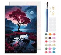 Jawecci Framed Paint by Numbers Kit Tree of Life for Adults - Landscape Paint by Numbers Kits on Canvas with Accessories for Gifts Home Decor 8X12 Inch