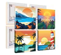 Jawecci Framed Paint by Numbers Sunset for Kids Age 8-12, 4Pack LandscapePainting by Numbers Kits Kids Adults, Art Painting on Canvas DIY Acrylic with All Tools for Home Decor 20x20cm